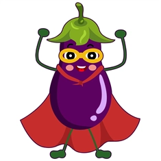 Superhero Brinjal Eggplant Classroom Vegetable Transparent Sticker
